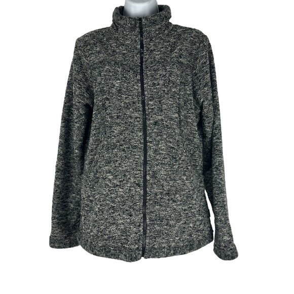 Prana Womens Full Zip Gray Black Sweater Jacket Size Large High Collar USA Made - Picture 1 of 8